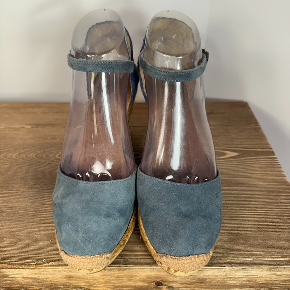 Made In Spain Espadrilles Mary Jane Wedge Sandals SZ 38 US 7.5 Blue Suede Gaimo - Picture 4 of 11